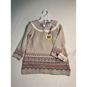 Studio Baby 24M Sweater Dress‎ Beige White Collar Holiday Christmas